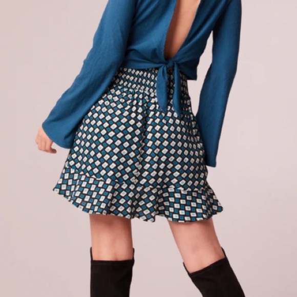 Band of the free nwt geometric ruffle teal mini skirt - Picture 2 of 10